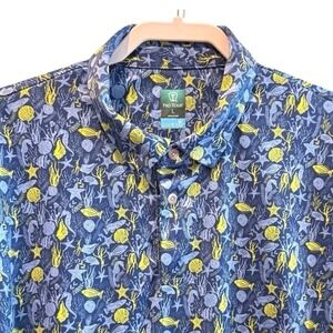 PRO TOUR Men's L Blue Sea Life Print Short Sleeve Golf‎ Polo Shirt Coolplay